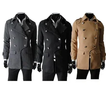 Черный мужской классический двойной воротник с длинными рукавами и пуговицами средней длины пальто sjxz1401-F08-127b