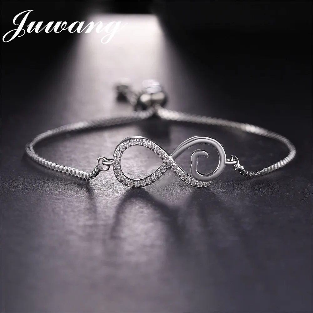 

JUWANG Gold Color Cubic Zirconia Infinity Chain Link Bracelets & Bangles for Woman CZ Charm Bracelet Luxury Femme Jewelry