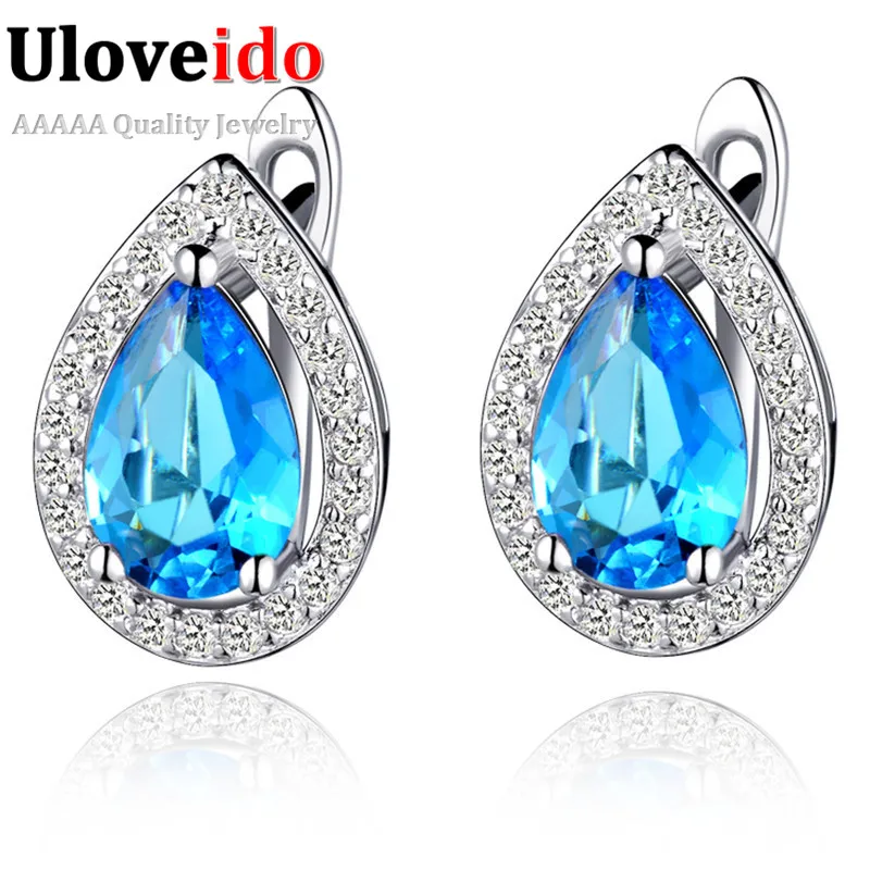 

Uloveido Red Blue Purple Cubic Zirconia Stud Earrings Pear Cut Teardrop Earrings Jewelry Silver Color CZ Stone Ear Gift 49% R446