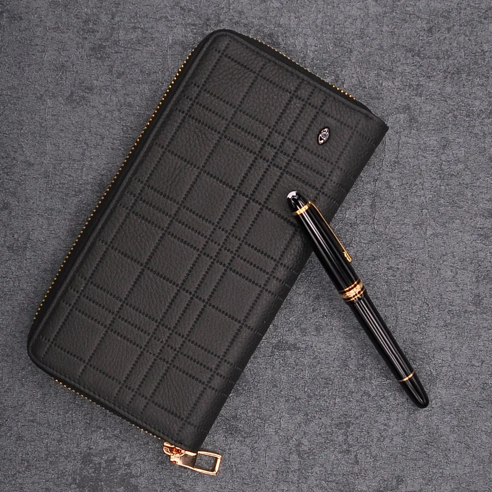Мужской умный клатч Modoker черный из натуральной кожи с USB зарядкой GPS трекером и