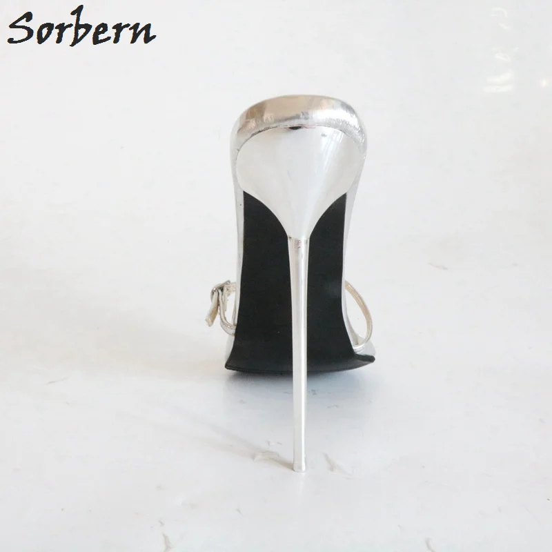 Sorbern/Новинка Серебристые шлепанцы на каблуке 12 см 14 16 женские туфли тонком