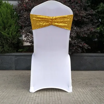 50PCS DHL Sequin Embroidery Chair Bands Spandex Ties Sparkly Decoration Hotel Party Wedding Sash Black Gold Red Blue | Дом и сад