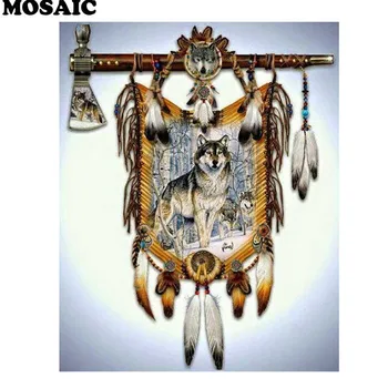 

5d diy diamond embroidery 3d cross-stitch Wolf Indian Dream Catcher diamond painting full mosaic diy pcitures home decor