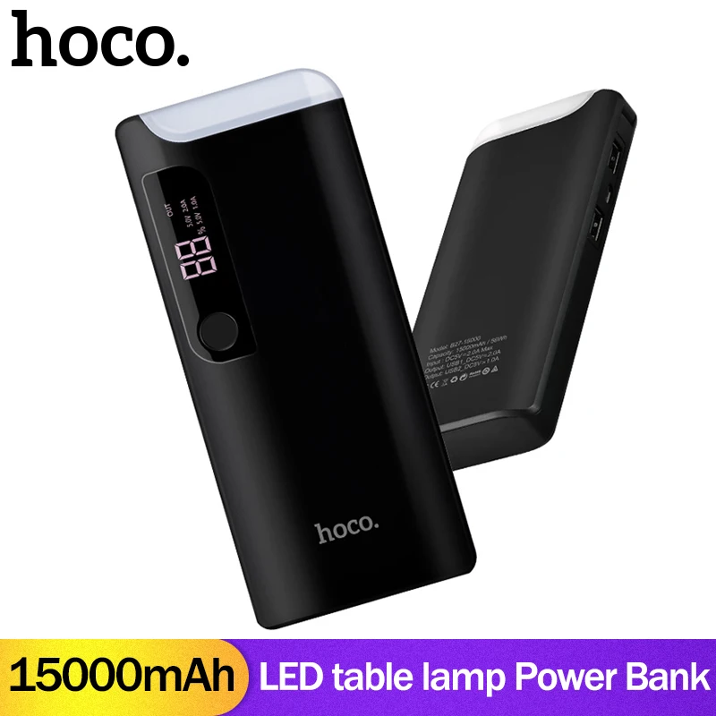 HOCO 15000mAh 18650 USB Power Bank with LED table lamp and power source Portable External Battery Universal Mobile Phone Charger