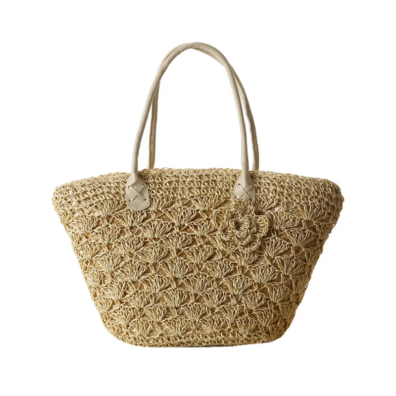 

Women Flower Handbag Summer Female Beach Straw Bags Large Lady Hollow Shoulder Bag Weave Vintage Rattan Travel Tote SS3065