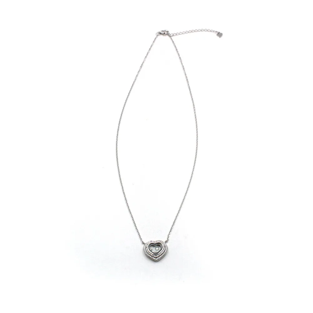 

White Gold Vermeil 925 Sterling Silver Heart with Movable CZ Necklace