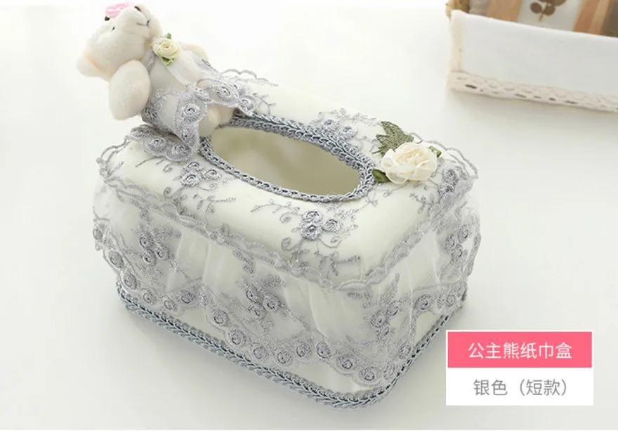 European Bear Cloth Fabric Lace Tissue Box Garden Creative Restaurant Living Room Desktop Paper Towel Storage Box Home Decor