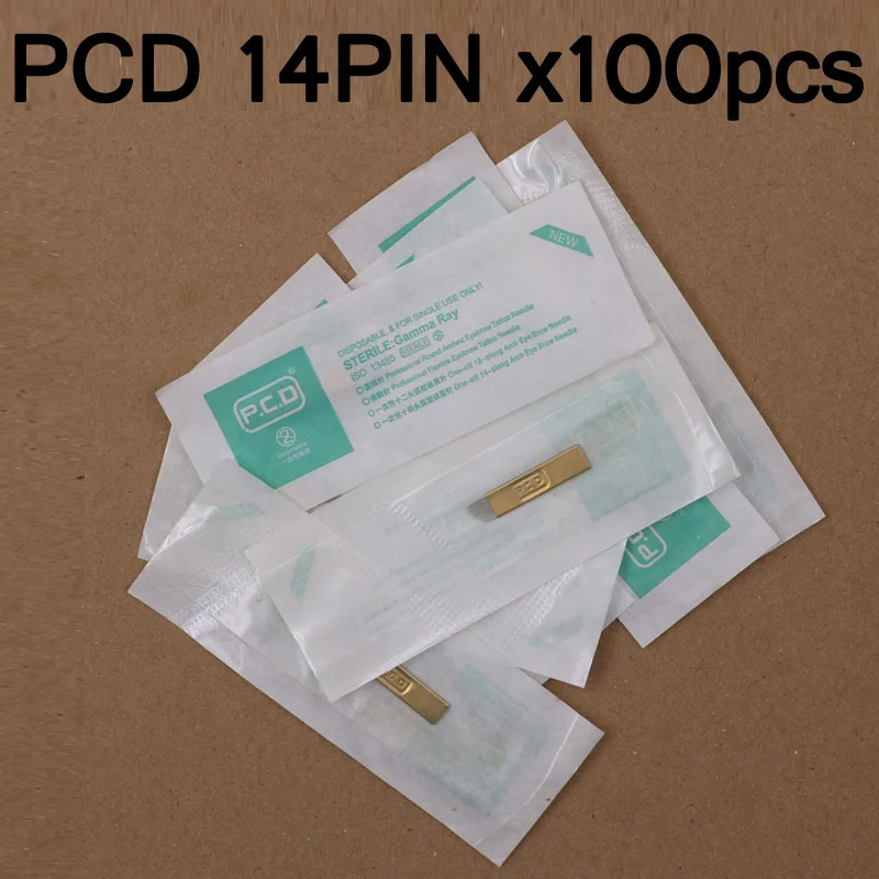 

100 Pcs PCD 14 Pin Permanent Makeup Eyebrow Tattoo Micro Blade Needles For Microblading Pen Machine