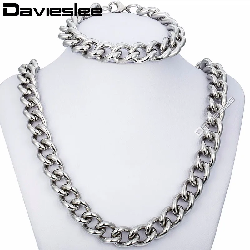 14mm Heavy Mens Chain Boys Silver Tone CURB Stainless Steel Necklace