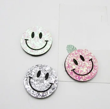 

Wholesale lot Gold Silver Pink Sequin Smiley face Padded Felt patch Appliques girl hair accessory kids craft 3.3cm