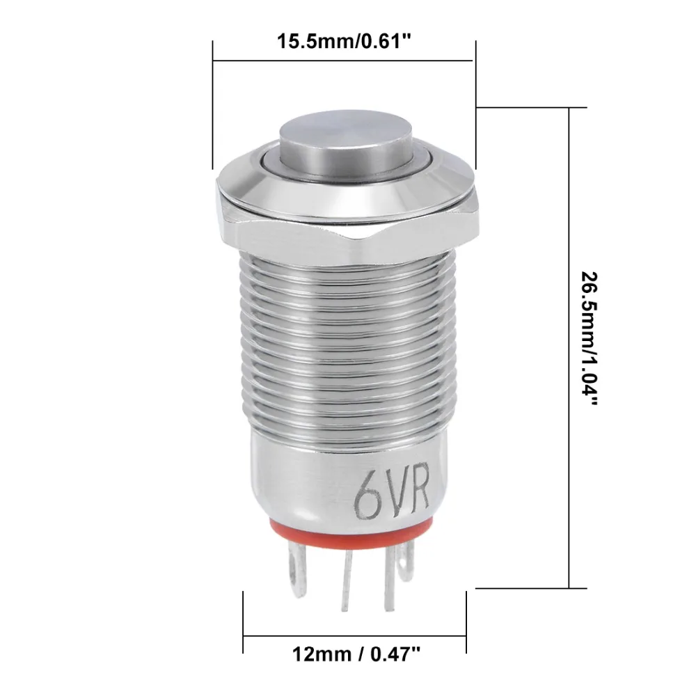 uxcell Momentary Metal Push Button Switch Flat Head 12mm Mounting Dia 1NO 3-6V Red LED Light