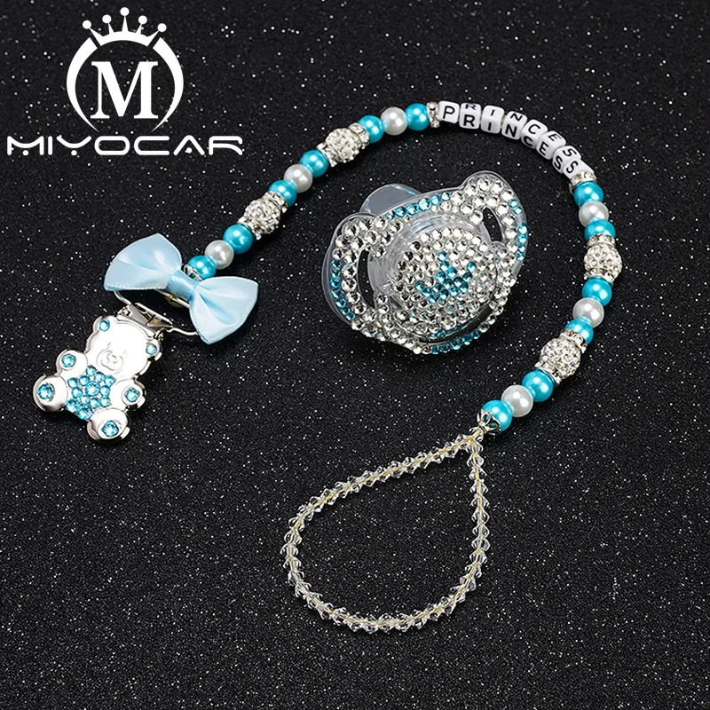 MIYOCAR пользовательское имя bling Соска с мишкой клип грызунок по индивидуальному заказу держатель пустышка клии с bling соска набор уникальный подарок SP005