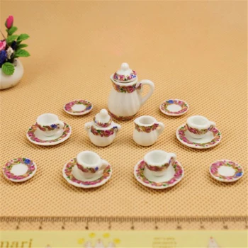 

Eva2king 1:12 Miniature Porcelain Tea Cup Set Chintz Flower Tableware Kitchen Dollhouse Poppenhuis accessoires Mini Cups Gifts
