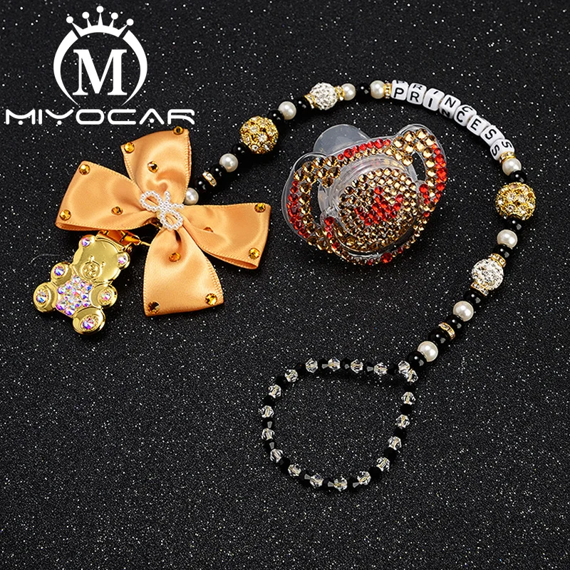 

MIYOCAR custom name bling heart pacifier clip personalized pacifier holder dummy clip with bling pacifier set unique gift SP015