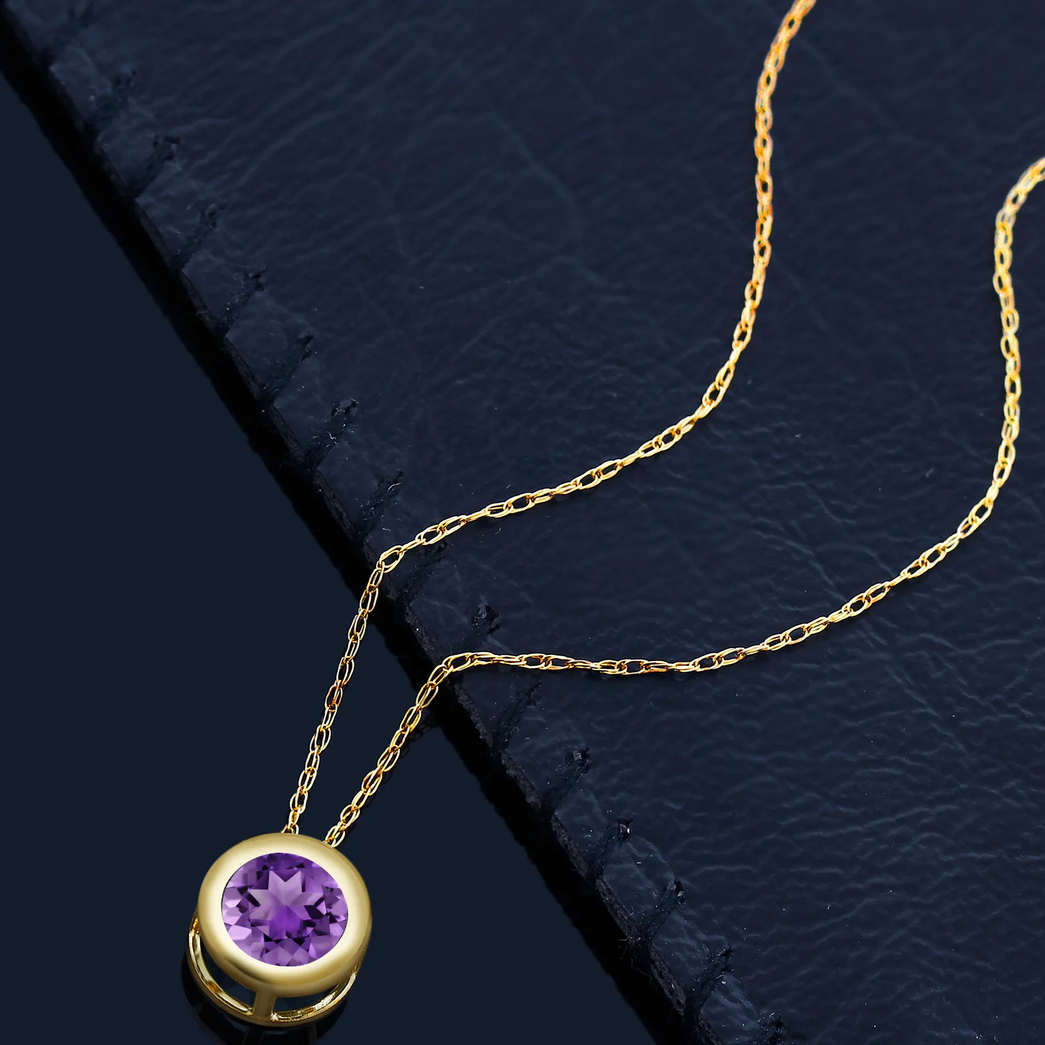 0,70 карат круглый фиолетовый Аметист 14K желтое золото кулон с цепочкой