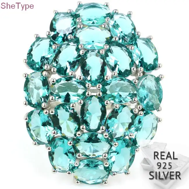 

SheType 8.1g Rich Blue Aquamarine Woman's Real 925 Solid Sterling Silver Ring 36x27mm