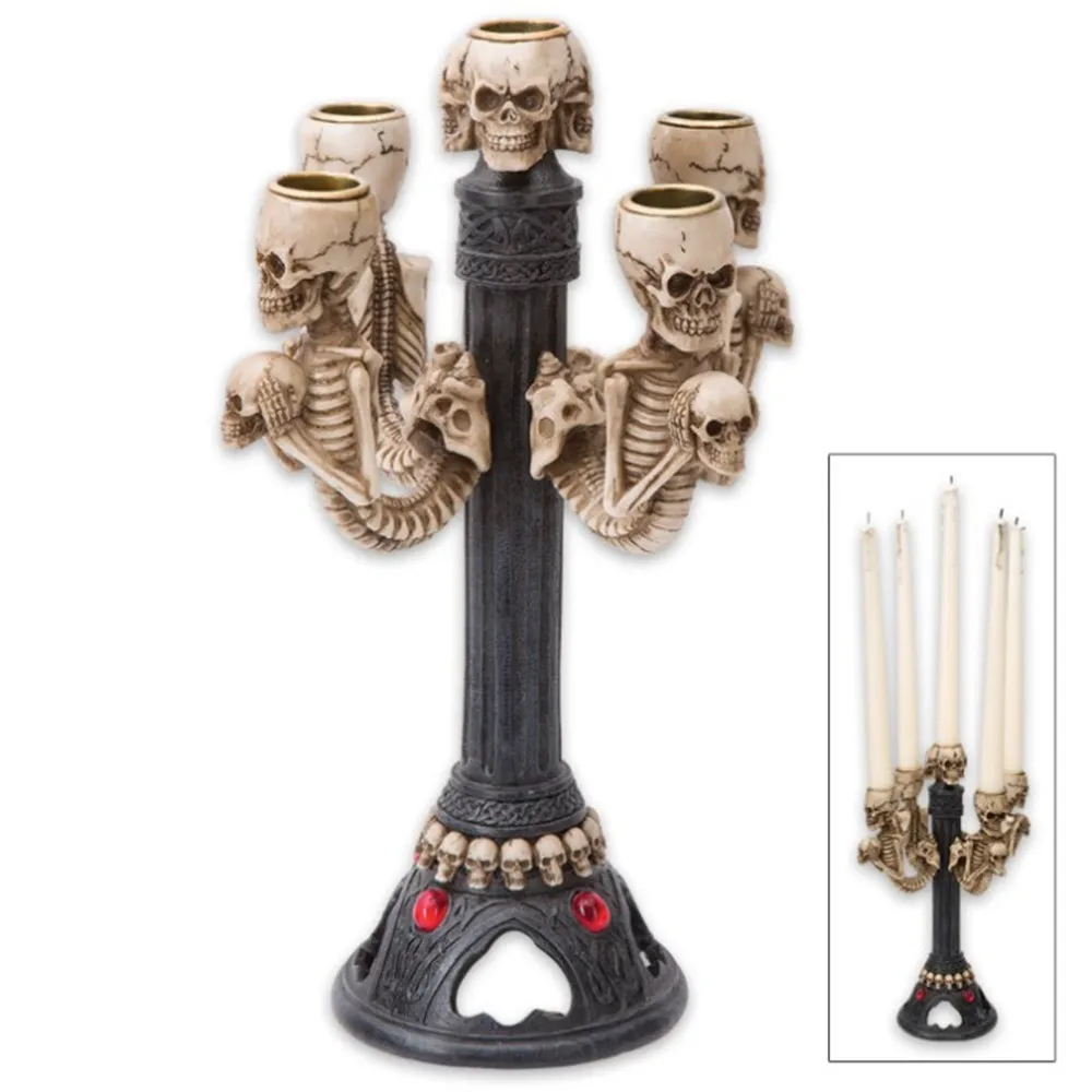 Gothic Skull Skeleton Candle Stick Holder Halloween Punk ...