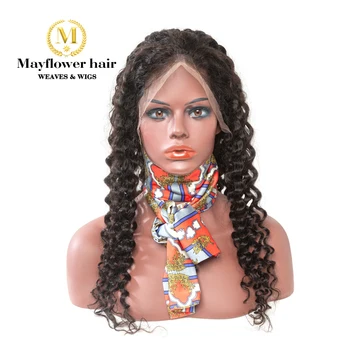 

Mayflower 150% Density Full Lace Wig Natural color 100% Raw Virgin Hair Deep wave Full Hand Tied with baby hair line Medium Cap