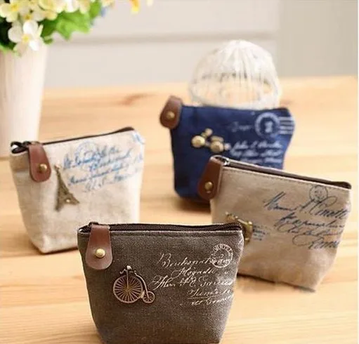 

Retro Paris Small Zip Change Coin Purse Unisex mini Money Bag Stationery Holder Key Car Pouch Girl's Coin Wallet
