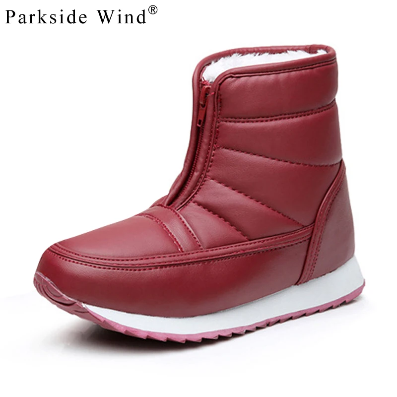 Parkside Wind Women Boots Winter Round toe PU Leather Snow Boots Zipper