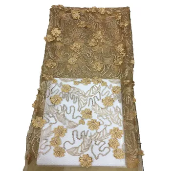 

2018 African French 3D applique fabric with beads with high quality for full dress/garment HJ666-1