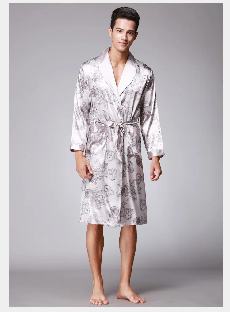 Fdfklak L-3XL Большие размеры мужской халат шелковый атлас банный халат Длинные рукава на осень-зиму человека Платье Халаты кимоно мужские