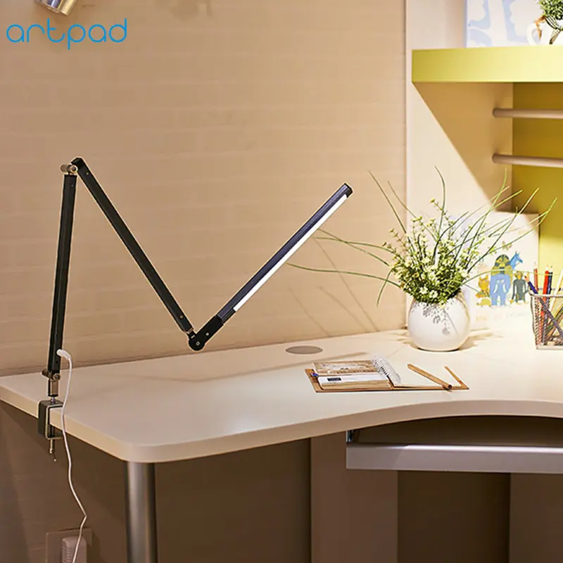 Artpad 8W Clamp Long Arm Desk Lamp 3 Brightness Dimming Folding Adjustable LED Modern Table Lamp fo
