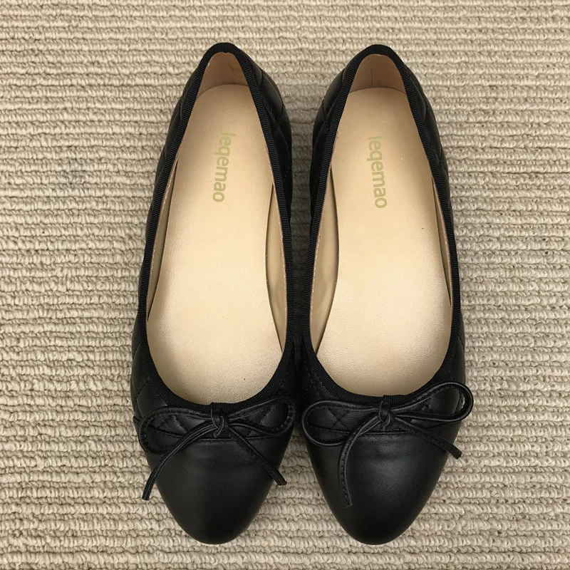New Fashion Colorblock Cap-Toe Bowknot Ballet Flats Women Classic Slip On Round Toe Dress Shoes Zapatos De Mujer Sapato Feminino