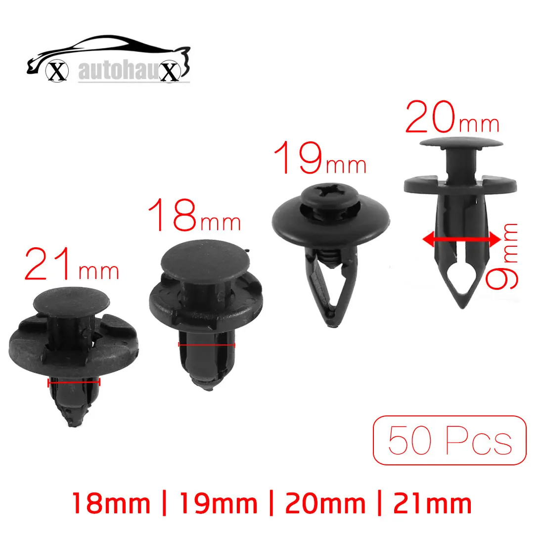 uxcell 9mm x 17mm x 20mm Plastic Rivet Retainer Fender Car Bumper Clip 50pcs