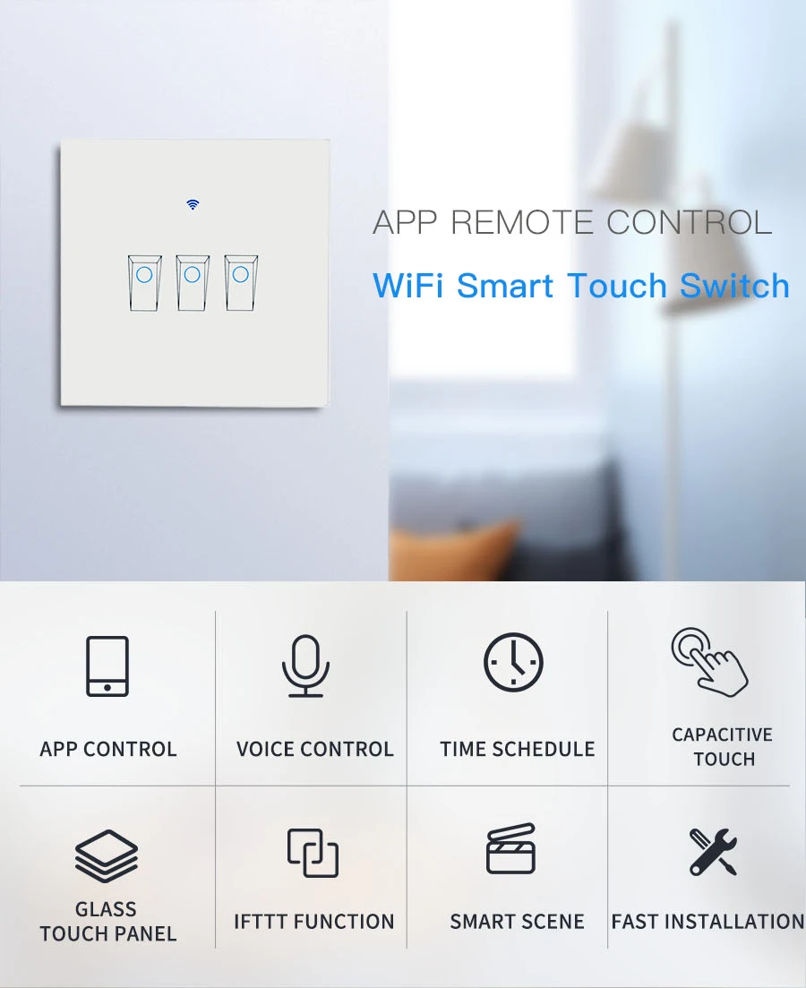 EJLINK EU UK Smart Wifi Switch Wall Touch Light Switch TouchWiFiAPP Remote Control Smart Home Controller Work with Alexa (1)