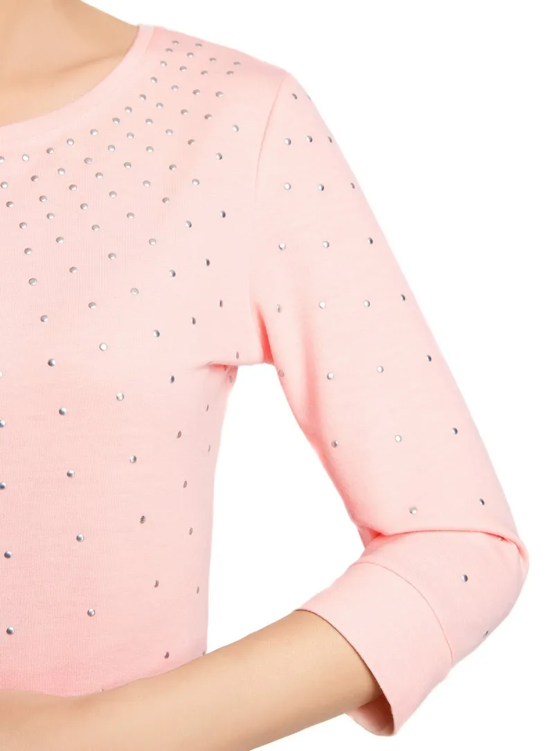 oodji Джемпер с металлическими стразами и рукавом 3/4 14801021 5 45493|sweater jumper|jumper sweaterpolyester