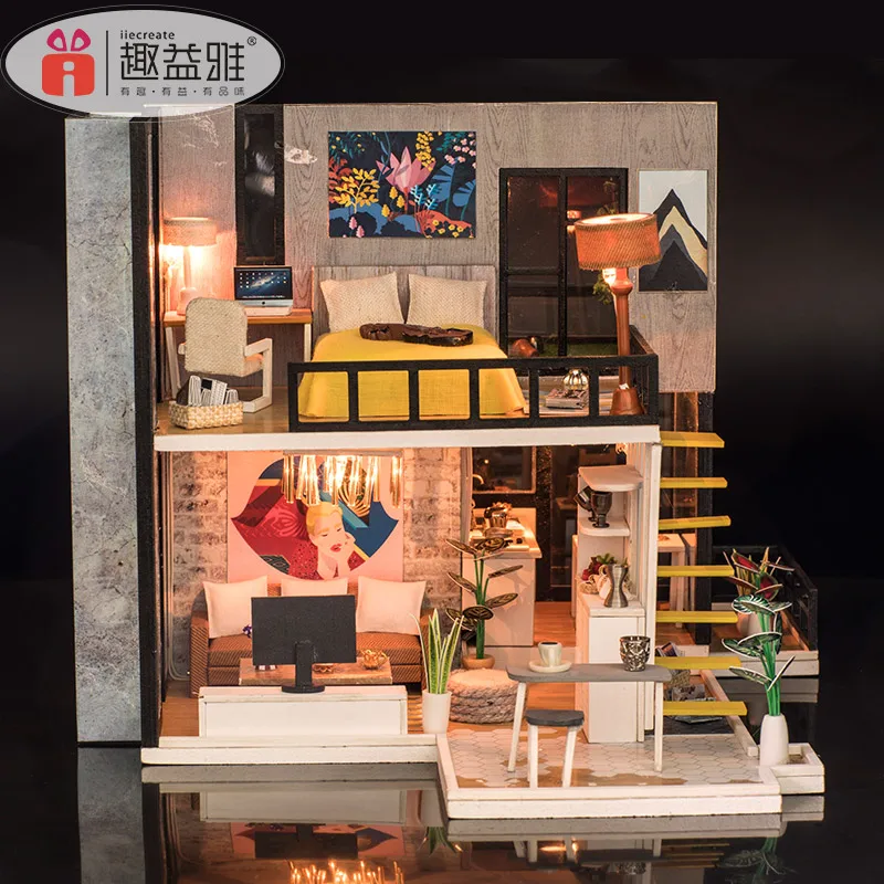 Assemble DIY Doll House Toy Wooden Miniatura Doll Houses Miniature Dollhouse Toys With Furniture Dust Cover LED Birthday Gift Assemble DIY Doll House Toy Wooden Miniatura Doll Houses Miniature Dollhouse Toys With Furniture Dust Cover LED Birthday Gift