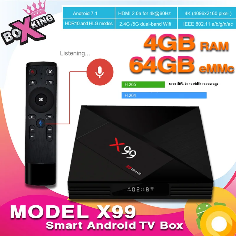 

Genuine X99 4GB 64GB rk3399 android tv set top box with Voice Search Remote Dual WIFI ( H96 Max MX9 MX10 Pro xiaomi mi tv)