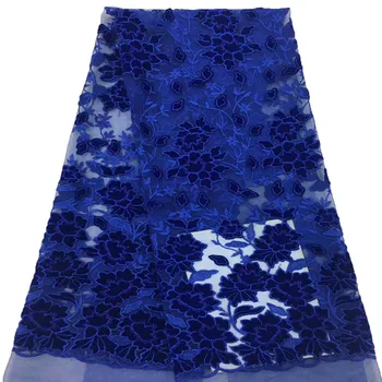 

New Arrival 5 Yards Bridal Embroidered French Tulle Lace Royal Blue Velvet African Wedding Lace Fabrics X775-7