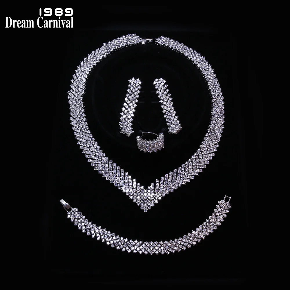 

DreamCarnival 1989 Luxury Jewellery Sets for Women Rhodium Color Zircon Wedding Bijoux Middle East Dubai Hot Selling SN04065R