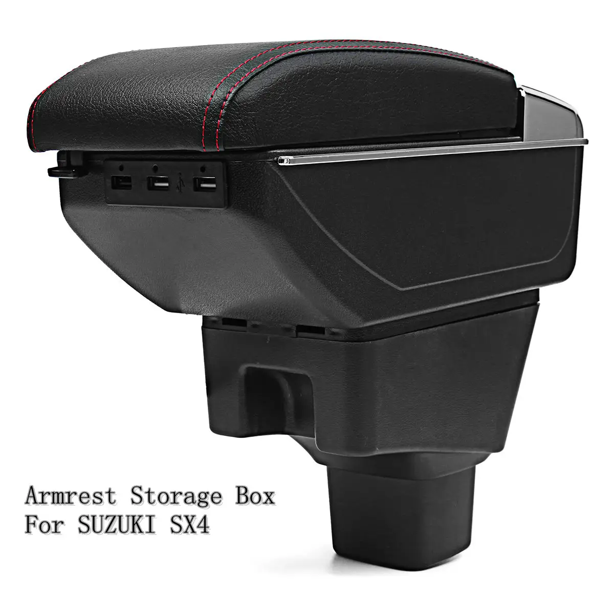 

Car Central Armrest Storage Box Content Tidying Box with Cup Holder LED USB For SUZUKI SX4