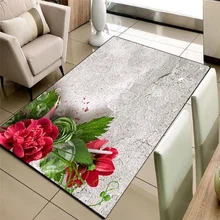 Else серая стена на красных розах зеленый лист 3d узор принт Нескользящая микрофибра для гостиной декоративный современный моющийся коврик