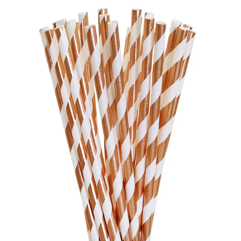 

25pcs Rose Gold Disposable Paper Straws Wedding Birthday Party Decorations Kids Drinking Straws Event Party Supplies