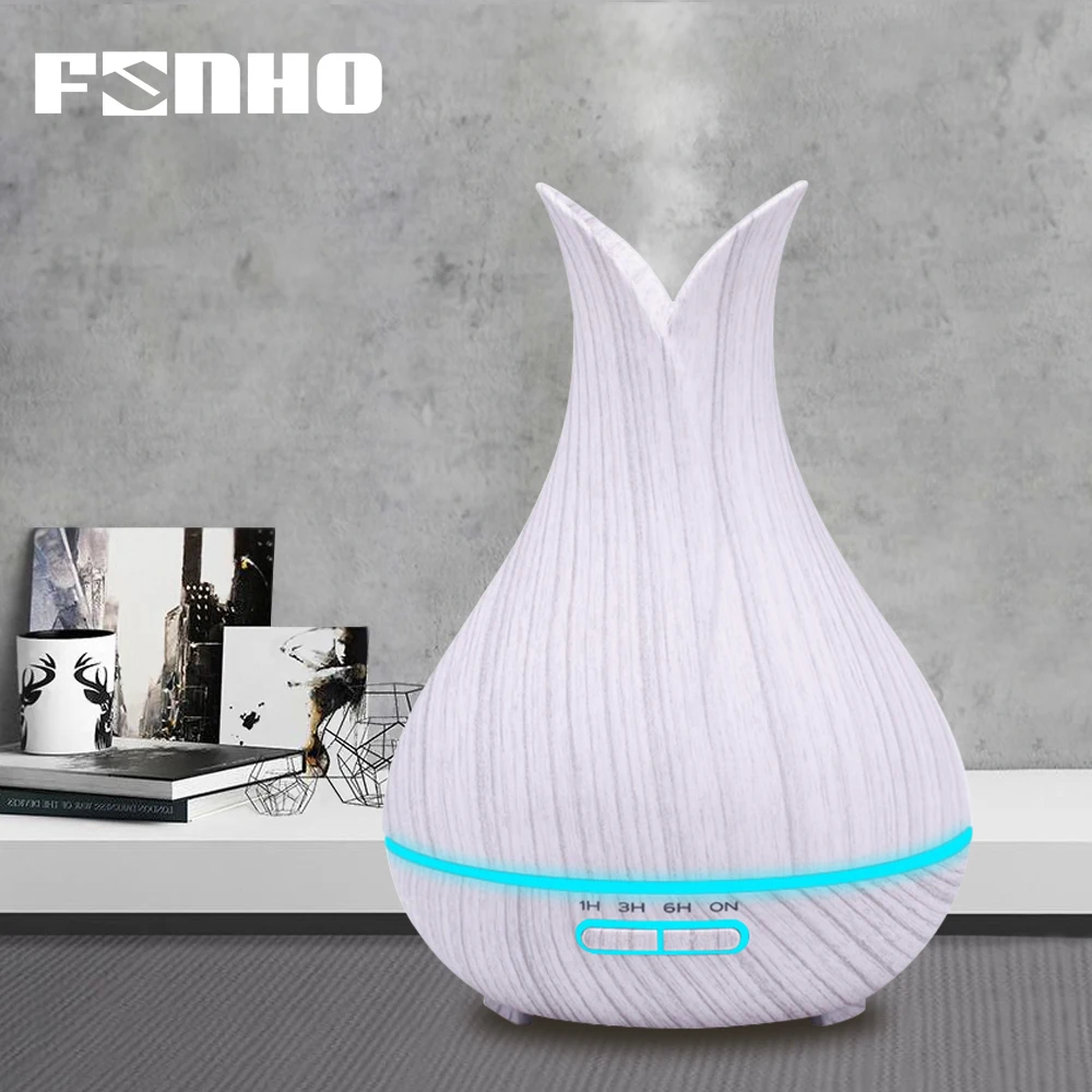 

FUNHO 400ml Ultrasonic Air Humidifier Aroma Essential Oil Diffuser White Wood Grain Cool Mist Maker Night Ligh for Home 088