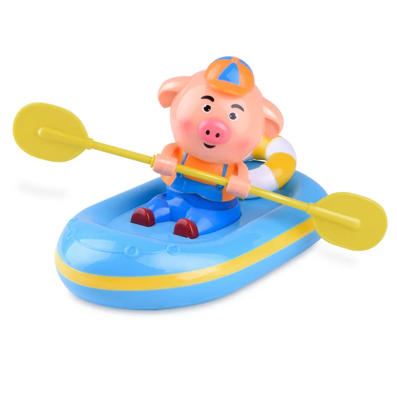 

YETAA Plastic Wind Up Rowing Pig Bath Toys Cute Animals Clockwork Bathroom Cartoon Baby Bath Shower Toys Water Toys For Children