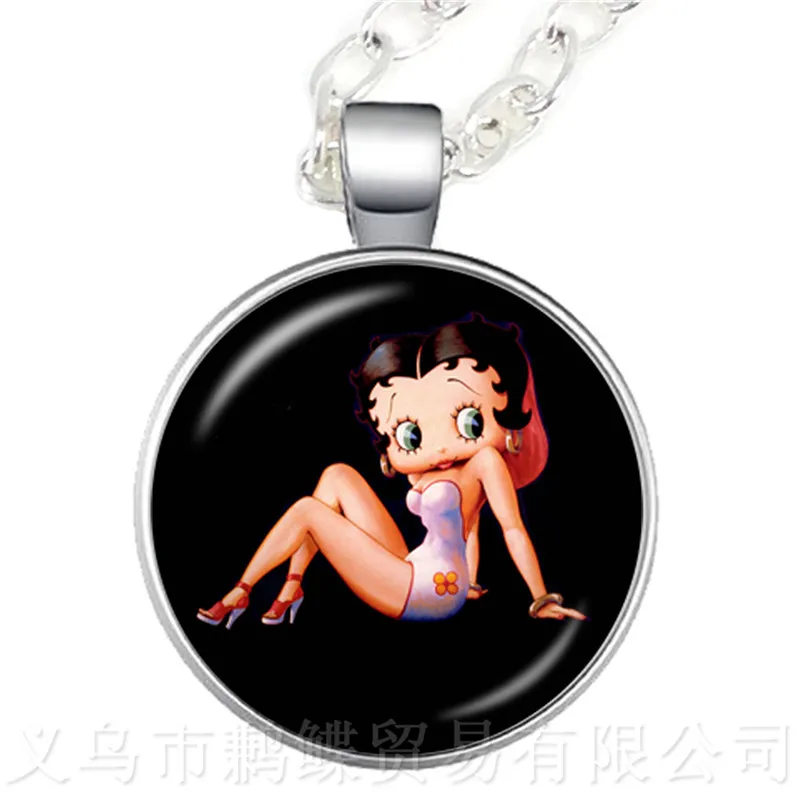 Новинка 2018 сексуальное ожерелье Hyperbole Betty Boop 25 мм круглая стеклянная кабошон