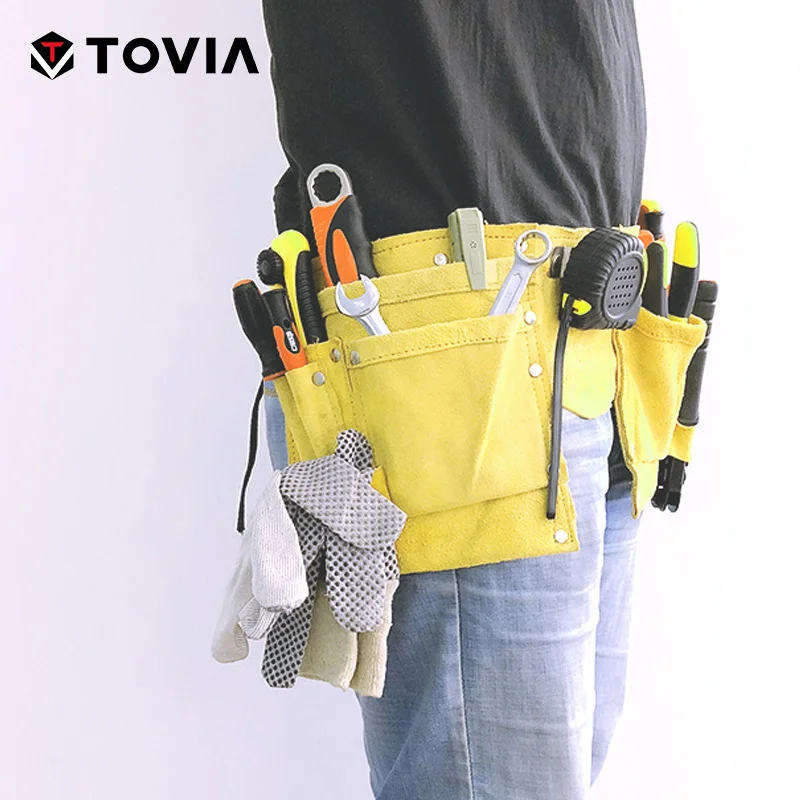 TOVIA Cow Leather Electrician Bag Waist Pouch Belt Storage Tool Bag Pocket Kit for Screwdriver Wrench Scissor Hand Tool tool pouch