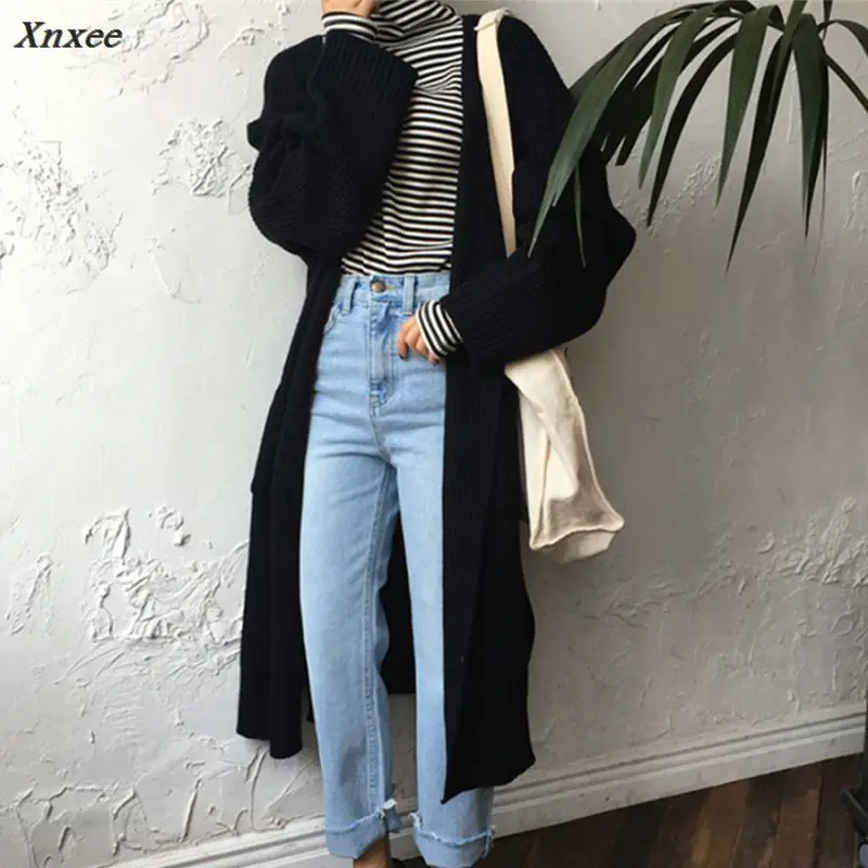 Harajuku Long Cardigan Ladies 2018 Spring Fashion Long Knit Sweater Women Large Coat Casual Black Jacket Winter Clothing summer Sweaters