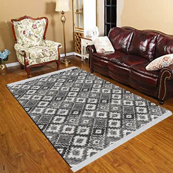 

Else Gray White Black Tiles Ethnic Turk Geometric 3d Print Anti Slip Kilim Washable Decorative Kilim Tassel Rug Bohemian Carpet