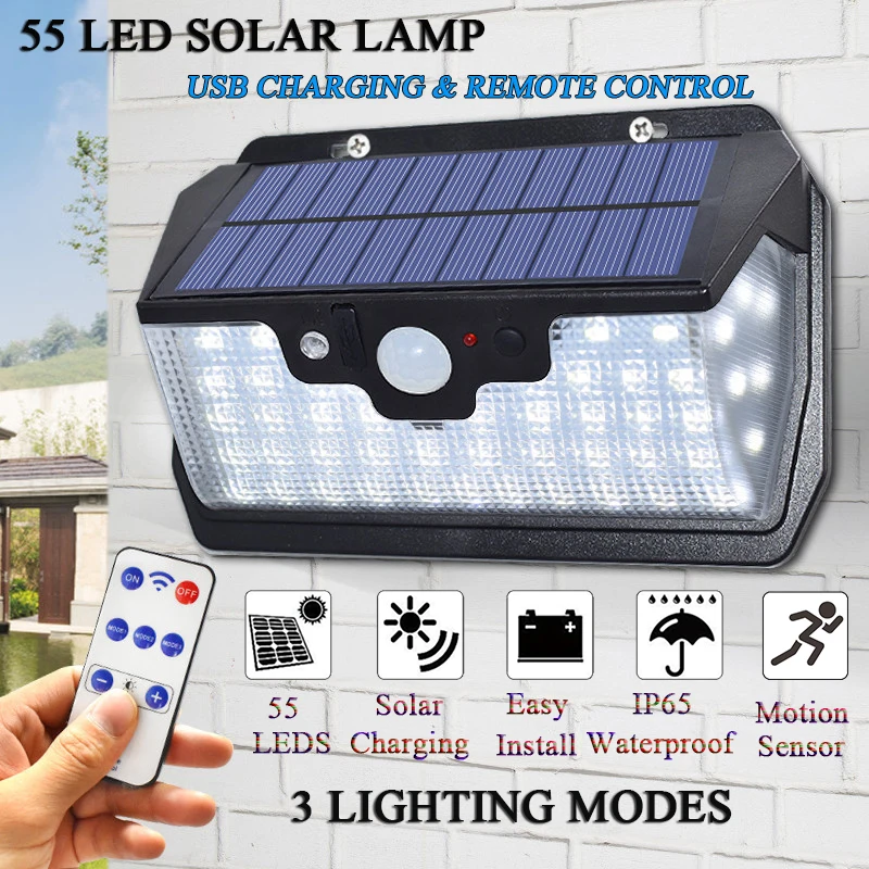 Us 15 29 30 Off 55 Led 800lm Smart Remote Control Garden Solar Lights Outdoor Lamp Motion Sensor Usb Charging Wall Light In