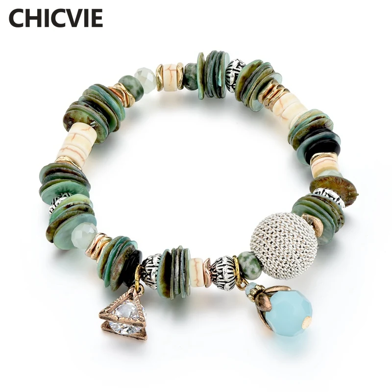 

CHICVIE Green Femme Vintage Boho Jewelry Flower Bracelets & Bangles For Women Jewelry Lot Beads Charm Crystal Bracelet SBR170040