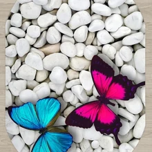 Else белый Галька Камни на розово-голубой Бабочка 3d принт Нескользящая микрофибра гостиная современный Овальный моющийся ковер