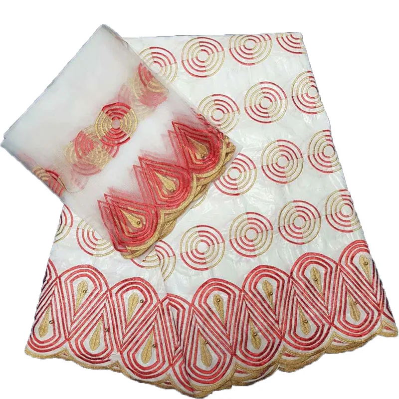 

High Quality Beaded African Wedding Lace Embroidery Lace Fabric Red/Gold/White 2018 Latest Bazin Riche Getzner For Women L82-6