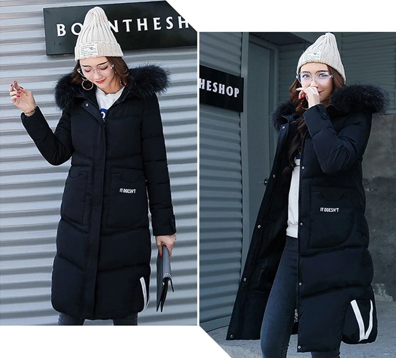 Winter Jacket Women New Hooded Fur collar Thickening Warm High quality Down Cotton Coat Fashion Irregular Female Parkas