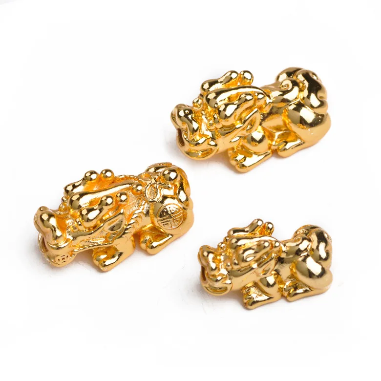 

Gold color Lucky Feng Shui Pixiu Beads Copper Metal Animal Spacer Beads For Bracelet Necklace 2pcs J2696